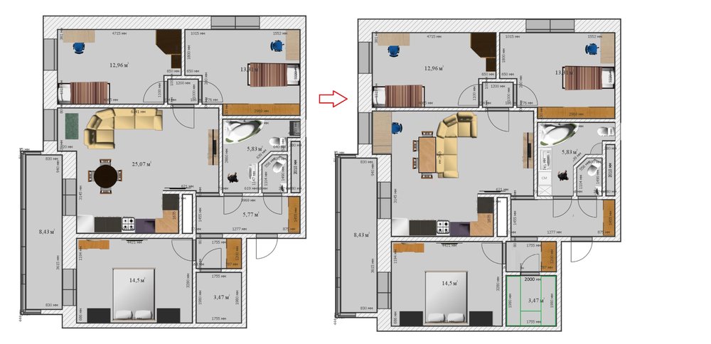 Перепланировка 3-х комнатной 85м2