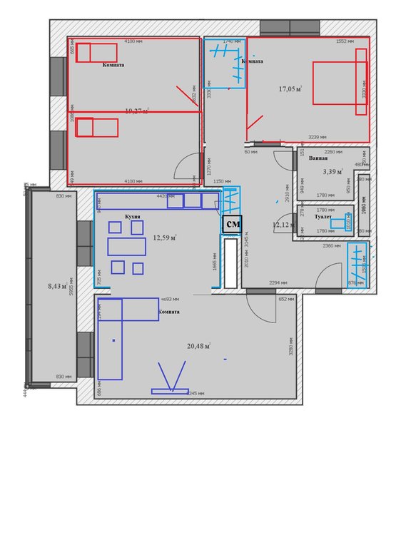 Перепланировка 3-х комнатной 85м2