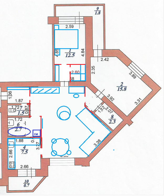 Перепланировка кухни и многоугольного зала