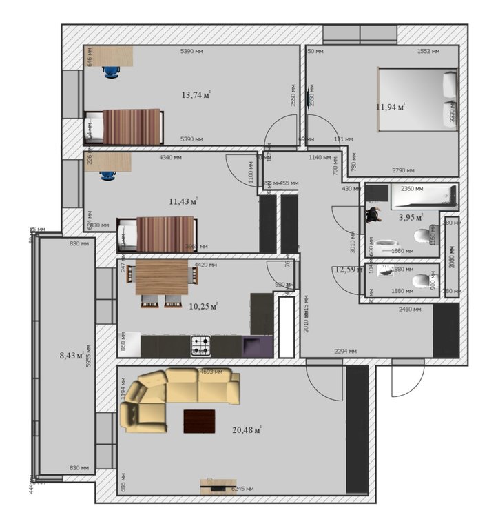 Перепланировка 3-х комнатной 85м2