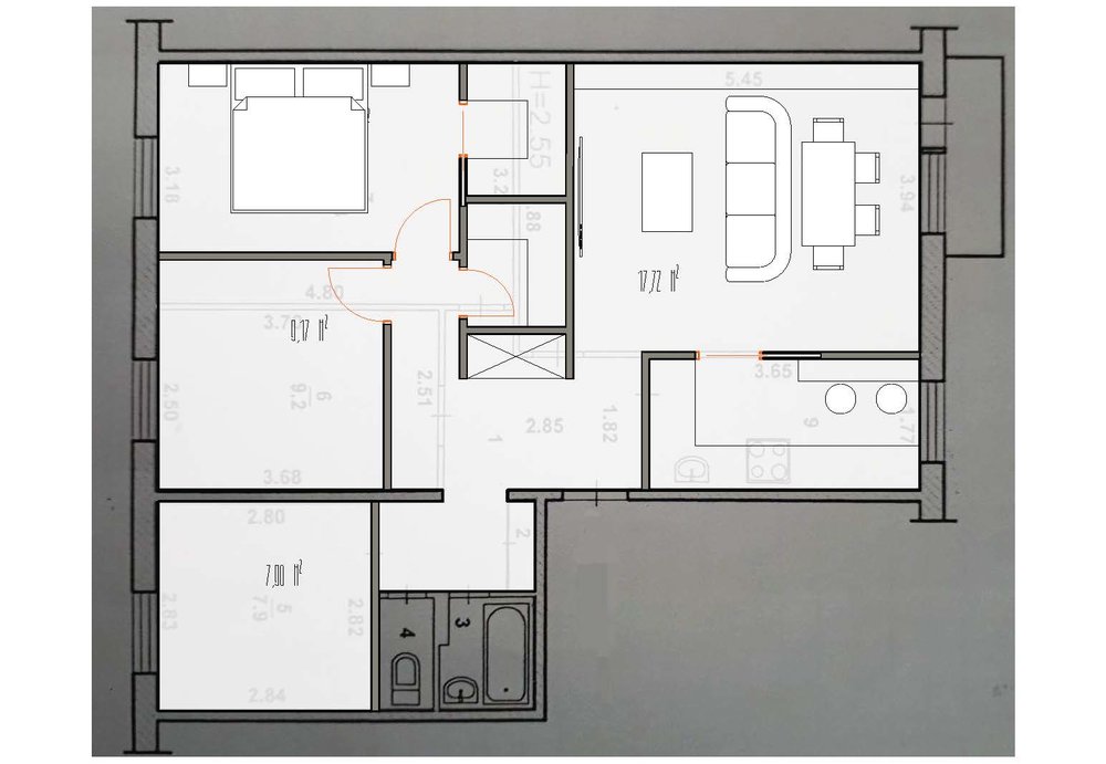 Перепланировка 4к квартиры 72кв