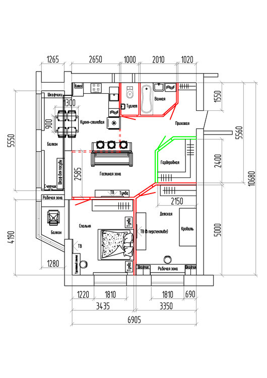 Планировка 2-х комнатной квартиры 84 м.кв.-5