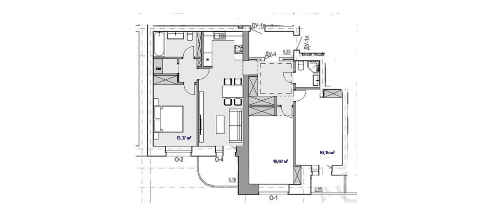 3к квартира 96,67м2 с окнами на одну сторону для многодетной семьи