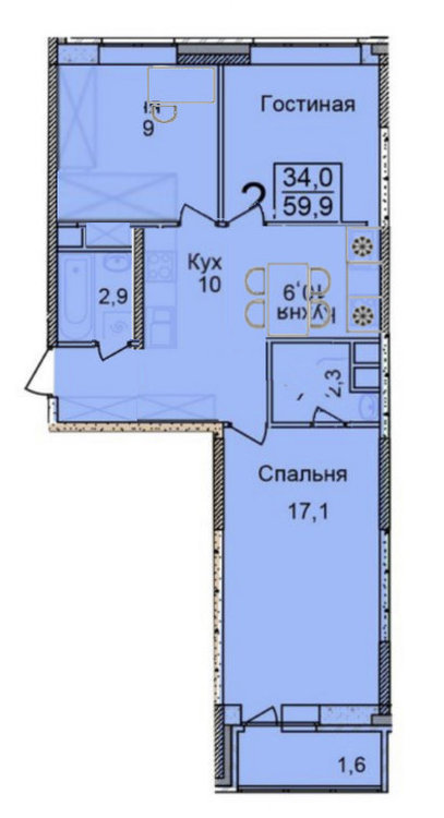 2-хкомнатная 61 кв м - есть ли шанс на 3 комнаты?