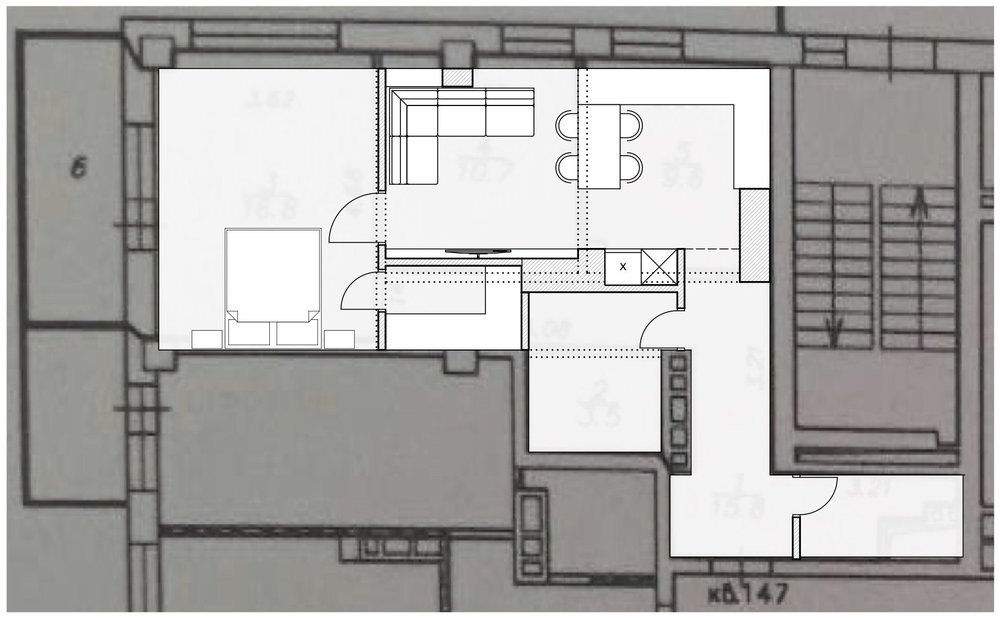 Перепланировка: увеличение площади комнат за счет коридора.