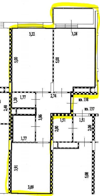 Планировка 2х комнатной распашной квартиры 57 кв. м