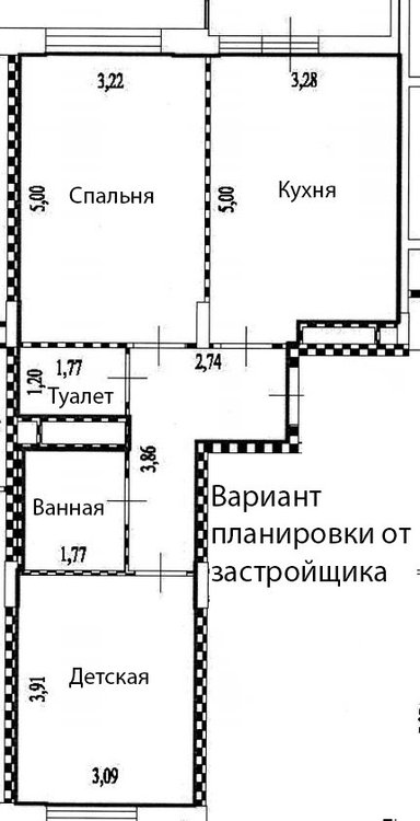 Планировка 2х комнатной распашной квартиры 57 кв. м