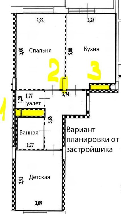 Планировка 2х комнатной распашной квартиры 57 кв. м