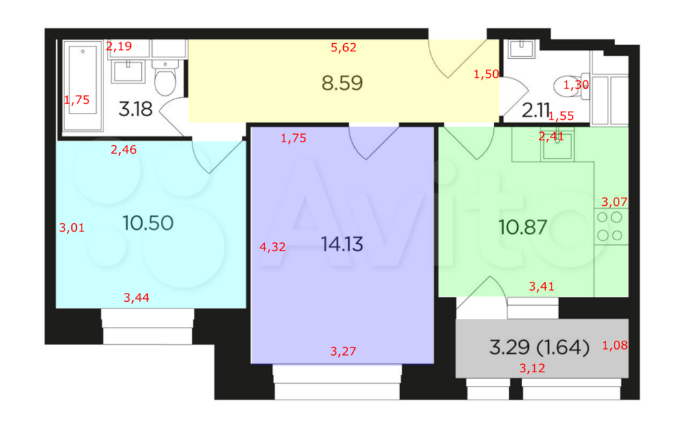 Новостройка, 2 к, 51 м2