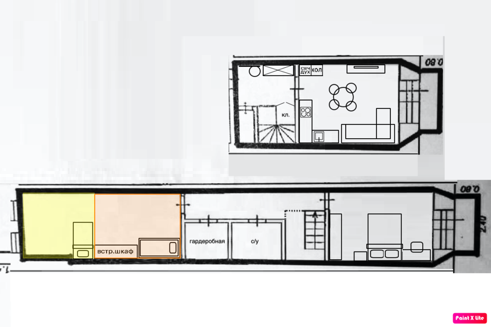 Планировочное решение 2х уровневой, 2х комнатной квартиры.