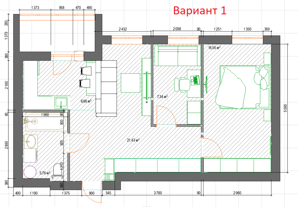 Перепланировка двушки (59 кв)-2