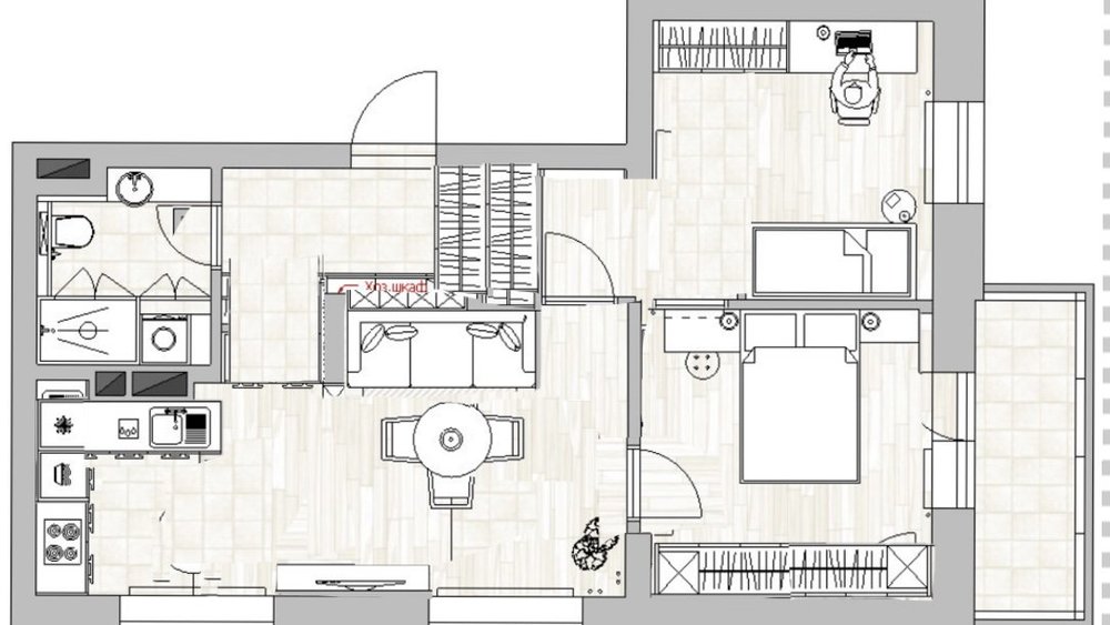 2-х комнатная квартира с ооочень длинной и узкой кухней