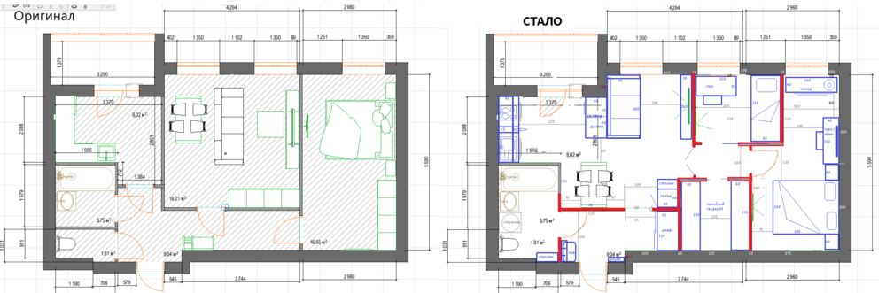 Перепланировка двушки (59 кв)