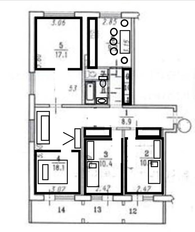 Перепланировка хрущевки 79 кв.м.