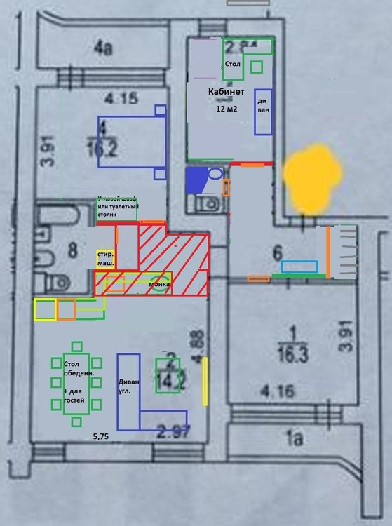 Варианты перепланировки 3-х комнатной 97 кв. м.