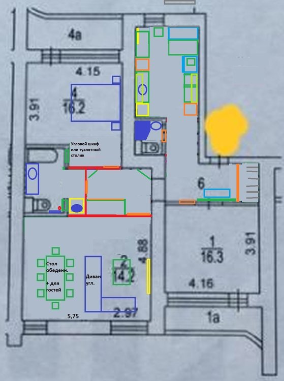 Варианты перепланировки 3-х комнатной 97 кв. м.