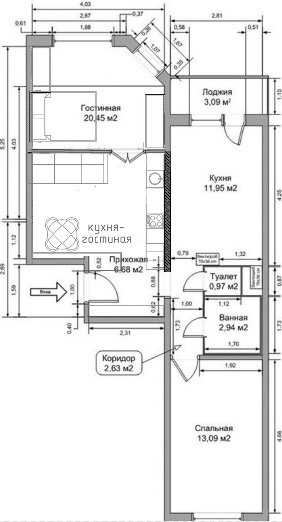 ИП-46с планировка 2-х комнатная квартира