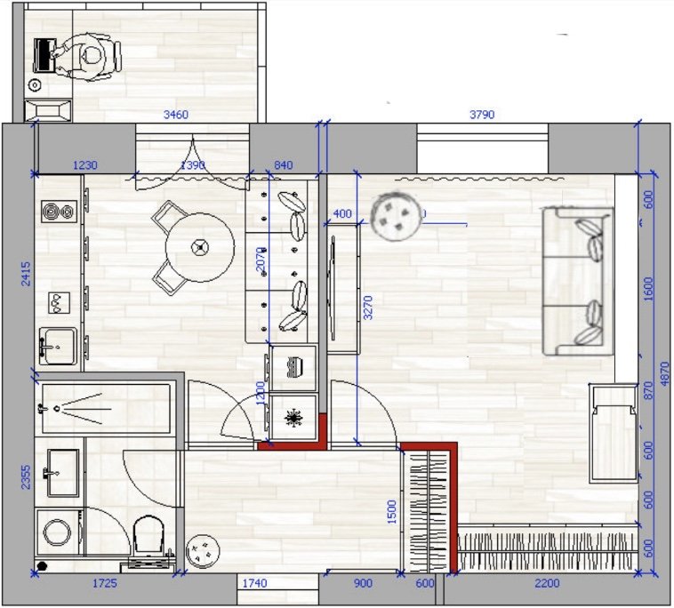 Планировка и дизайн однокомнатной квартиры-4