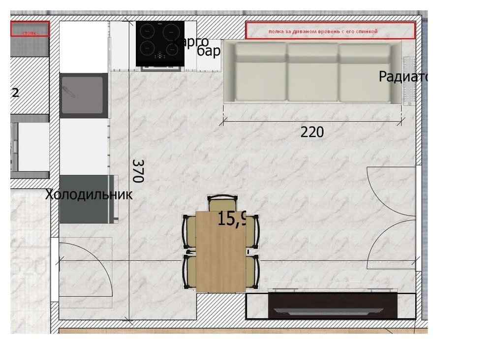 Расстановка мебели в кухне-гостиной 16-17 кв м