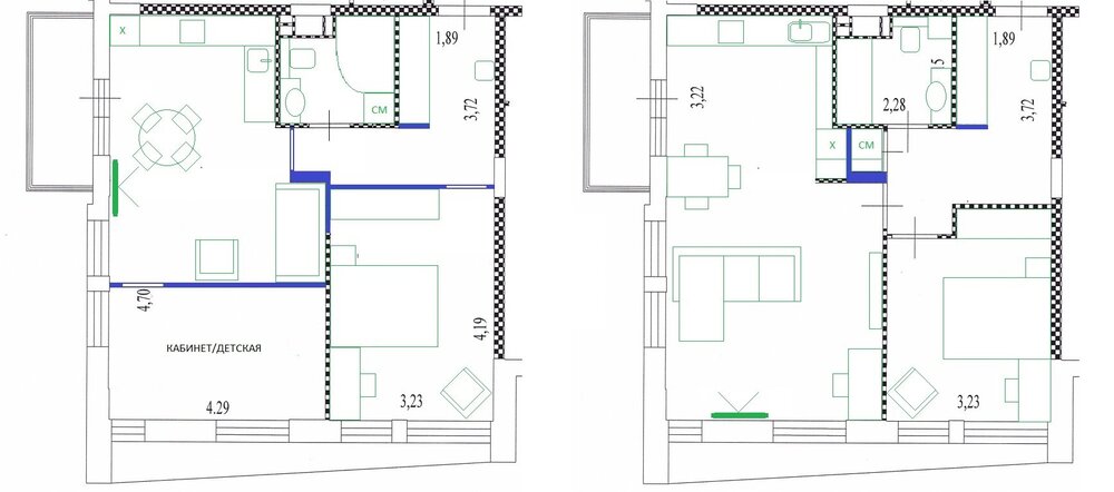 Планировка квартиры с 2-мя рабочими местами