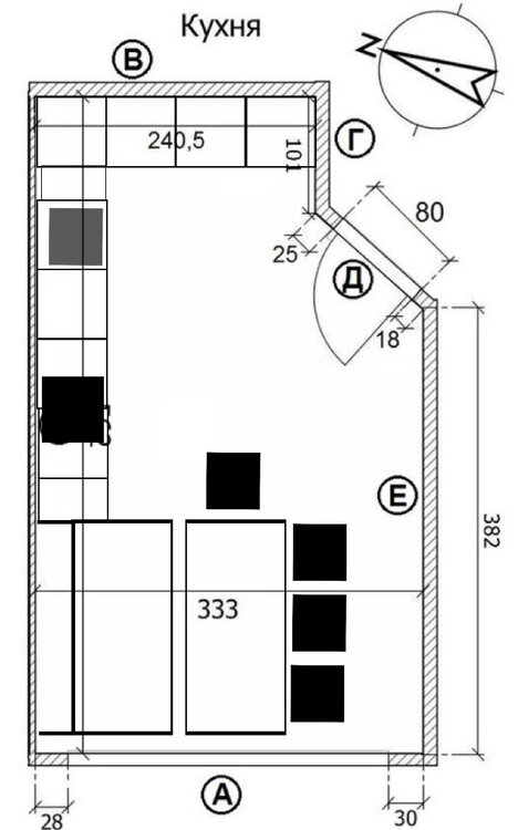 Не могу распланировать кухню. Есть идеи?
