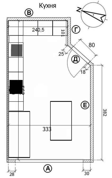 Не могу распланировать кухню. Есть идеи?