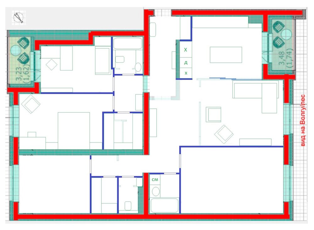 Объединение 2 квартир для многодетной семьи (93м2+39м2)